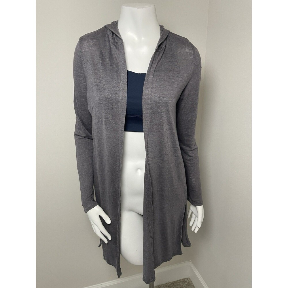Cynthia Rowley M Open Front 100%Linen Hooded Duster Beach Lightweight Cardigan